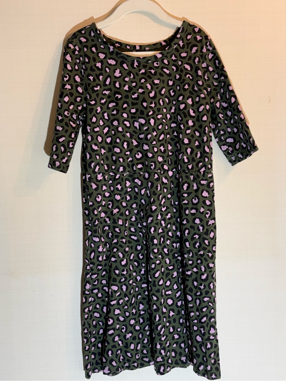 Girl’s Old Navy Olive Green Leopard Print Dress with Pink Accents